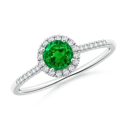 ANGARA ROUND EMERALD HALO RING WITH DIAMOND ACCENTS