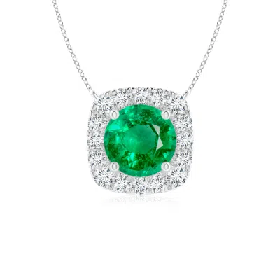 ANGARA ROUND EMERALD PENDANT WITH CUSHION HALO