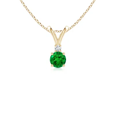 ANGARA ROUND EMERALD SOLITAIRE V-BALE PENDANT WITH DIAMOND
