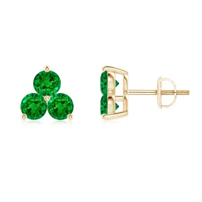 ANGARA ROUND EMERALD THREE STONE STUD EARRINGS