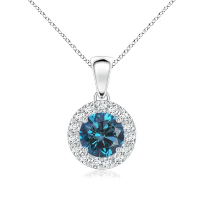 ANGARA ROUND ENHANCED BLUE AND WHITE DIAMOND HALO PENDANT