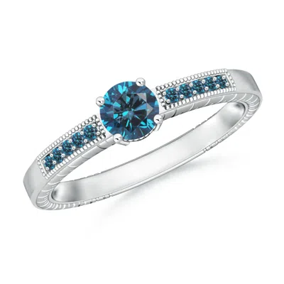 ANGARA ROUND ENHANCED BLUE DIAMOND SOLITAIRE RING WITH MILGRAIN