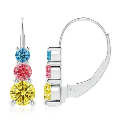 ANGARA ROUND FANCY INTENSE MULTI-COLOR DIAMOND THREE STONE LEVERBACK EARRINGS