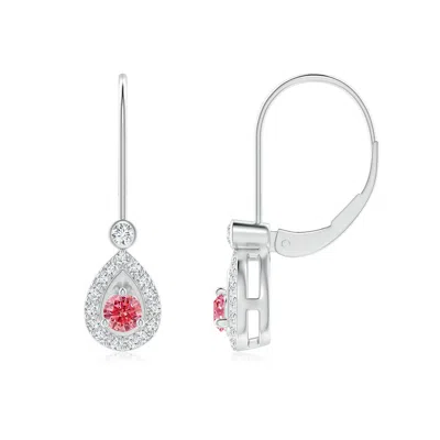 ANGARA ROUND FANCY INTENSE PINK DIAMOND TEARDROP HALO LEVERBACK EARRINGS