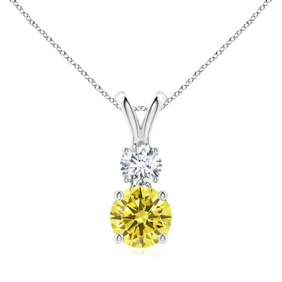 ANGARA ROUND FANCY INTENSE YELLOW AND WHITE DIAMOND TWO STONE PENDANT