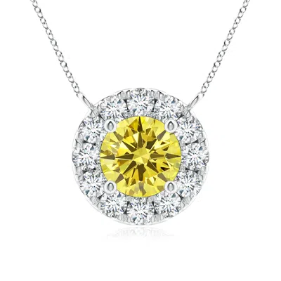 ANGARA ROUND FANCY INTENSE YELLOW DIAMOND NECKLACE WITH HALO