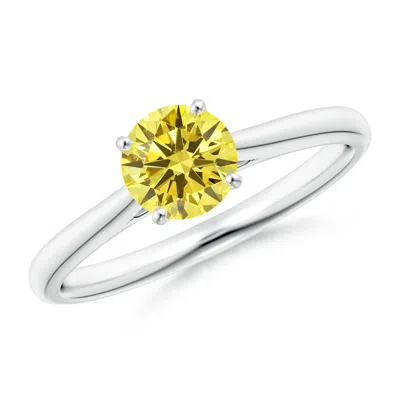 ANGARA ROUND FANCY INTENSE YELLOW DIAMOND TAPERED CATHEDRAL SOLITAIRE ENGAGEMENT RING