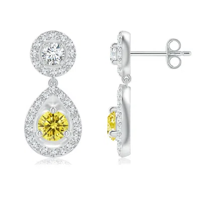 ANGARA ROUND FANCY INTENSE YELLOW DIAMOND TEARDROP HALO EARRINGS