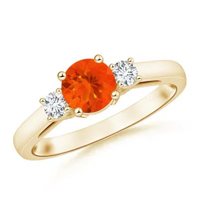 ANGARA ROUND FIRE OPAL & DIAMOND THREE STONE ENGAGEMENT RING
