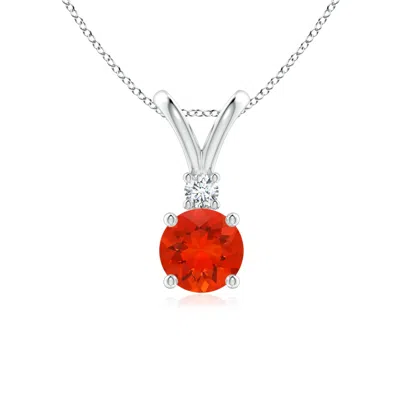 ANGARA ROUND FIRE OPAL SOLITAIRE V-BALE PENDANT WITH DIAMOND