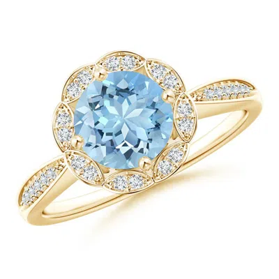 ANGARA ROUND FLORAL AQUAMARINE RING WITH DIAMOND ACCENTS
