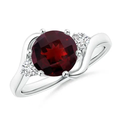 ANGARA ROUND GARNET AND DIAMOND THREE STONE BYPASS RING