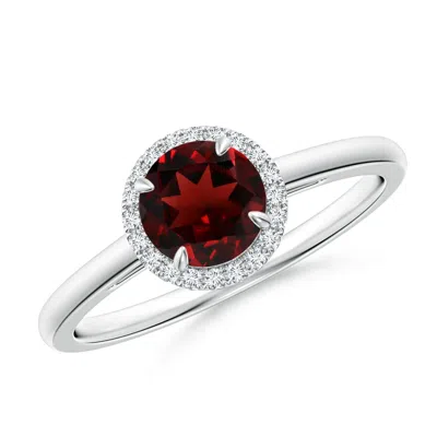 ANGARA ROUND GARNET CATHEDRAL RING WITH DIAMOND HALO