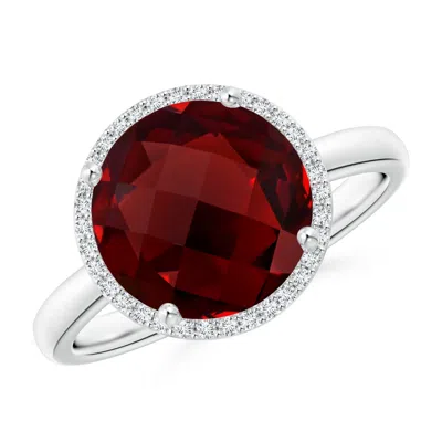 ANGARA ROUND GARNET COCKTAIL RING WITH DIAMOND HALO