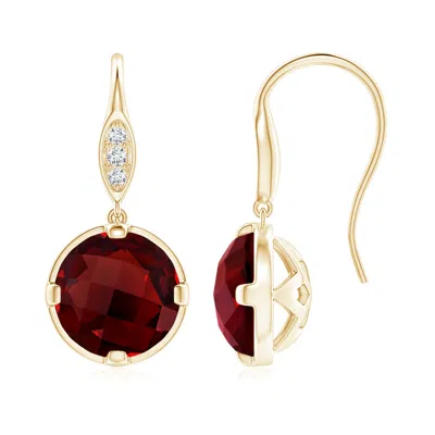 ANGARA ROUND GARNET FISH HOOK EARRINGS WITH DIAMOND ACCENTS