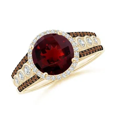 ANGARA ROUND GARNET HALO REGAL RING WITH DIAMOND ACCENTS