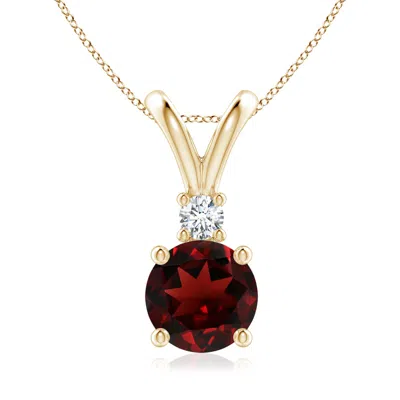 ANGARA ROUND GARNET SOLITAIRE V-BALE PENDANT WITH DIAMOND
