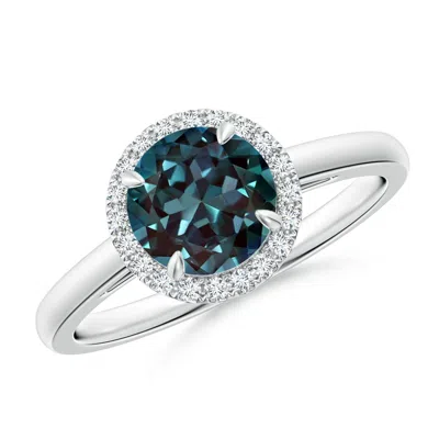 ANGARA ROUND LAB-GROWN ALEXANDRITE CATHEDRAL RING WITH DIAMOND HALO