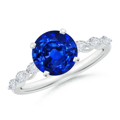 ANGARA ROUND LAB-GROWN BLUE SAPPHIRE ENGAGEMENT RING WITH MARQUISE DIAMONDS