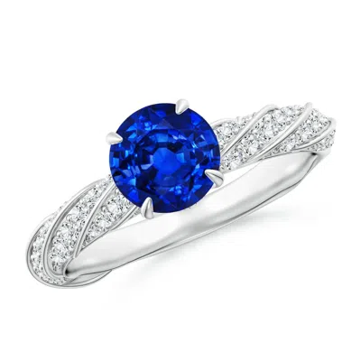 ANGARA ROUND LAB-GROWN BLUE SAPPHIRE TWISTED ROPE SHANK ENGAGEMENT RING