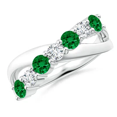 ANGARA ROUND LAB-GROWN EMERALD AND DIAMOND CROSSOVER ENGAGEMENT RING