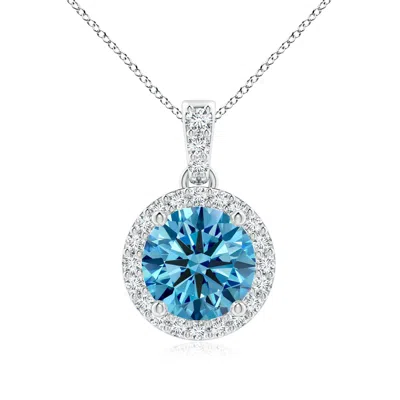 ANGARA ROUND LAB-GROWN FANCY INTENSE BLUE DIAMOND DANGLE PENDANT WITH HALO