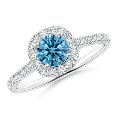 ANGARA ROUND LAB-GROWN FANCY INTENSE BLUE DIAMOND HALO RING WITH ACCENTS