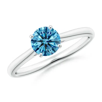 ANGARA ROUND LAB-GROWN FANCY INTENSE BLUE DIAMOND TAPERED CATHEDRAL SOLITAIRE ENGAGEMENT RING