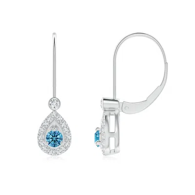 ANGARA ROUND LAB-GROWN FANCY INTENSE BLUE DIAMOND TEARDROP HALO LEVERBACK EARRINGS