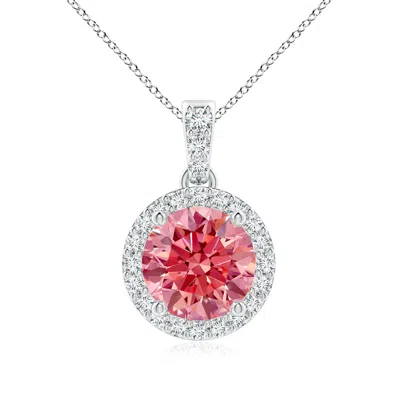 ANGARA ROUND LAB-GROWN FANCY INTENSE PINK DIAMOND DANGLE PENDANT WITH HALO