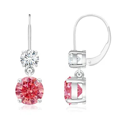 ANGARA ROUND LAB-GROWN FANCY INTENSE PINK DIAMOND LEVERBACK DANGLE EARRINGS