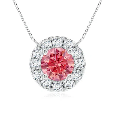 ANGARA ROUND LAB-GROWN FANCY INTENSE PINK DIAMOND NECKLACE WITH HALO