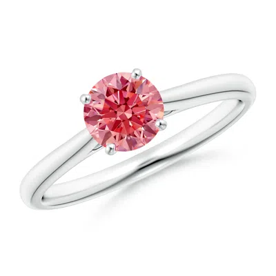ANGARA ROUND LAB-GROWN FANCY INTENSE PINK DIAMOND TAPERED CATHEDRAL SOLITAIRE ENGAGEMENT RING