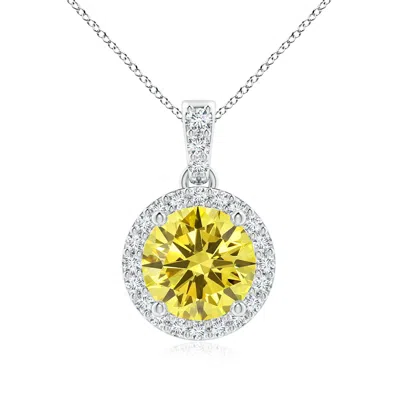 ANGARA ROUND LAB-GROWN FANCY INTENSE YELLOW DIAMOND DANGLE PENDANT WITH HALO