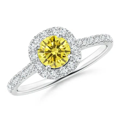 ANGARA ROUND LAB-GROWN FANCY INTENSE YELLOW DIAMOND HALO RING WITH ACCENTS