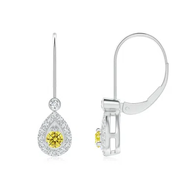 ANGARA ROUND LAB-GROWN FANCY INTENSE YELLOW DIAMOND TEARDROP HALO LEVERBACK EARRINGS