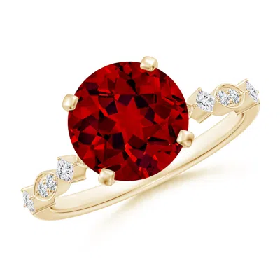 ANGARA ROUND LAB-GROWN RUBY ENGAGEMENT RING WITH MARQUISE MOTIFS
