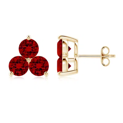 ANGARA ROUND LAB-GROWN RUBY THREE STONE STUD EARRINGS