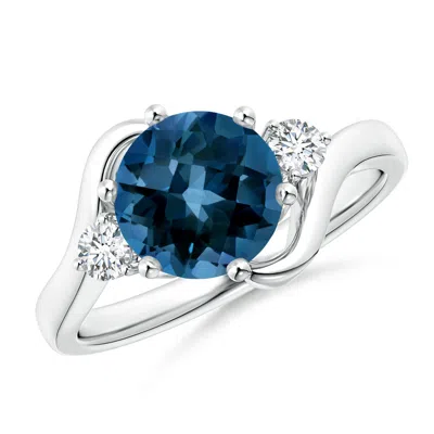 ANGARA ROUND LONDON BLUE TOPAZ AND DIAMOND THREE STONE BYPASS RING