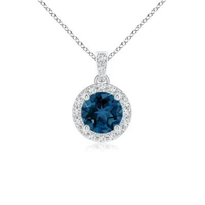 ANGARA ROUND LONDON BLUE TOPAZ DANGLE PENDANT WITH DIAMOND HALO