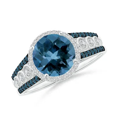 ANGARA ROUND LONDON BLUE TOPAZ HALO REGAL RING WITH DIAMOND ACCENTS