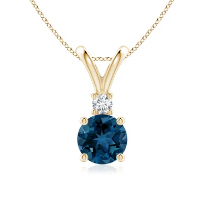 ANGARA ROUND LONDON BLUE TOPAZ SOLITAIRE PENDANT WITH DIAMOND