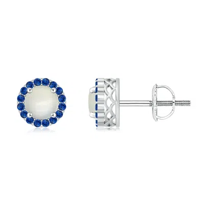 ANGARA ROUND MOONSTONE AND SAPPHIRE HALO STUD EARRINGS