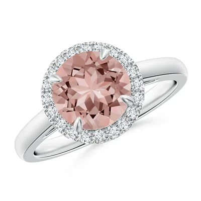 ANGARA ROUND MORGANITE CATHEDRAL RING WITH DIAMOND HALO