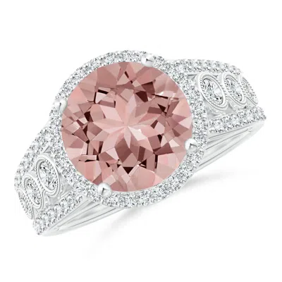 ANGARA ROUND MORGANITE HALO REGAL RING WITH DIAMOND ACCENTS