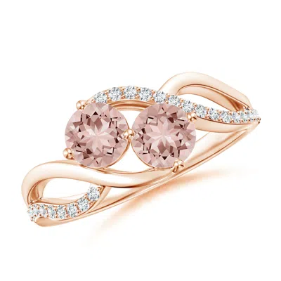 ANGARA ROUND MORGANITE TWO STONE BYPASS RING WITH DIAMONDS
