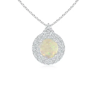 ANGARA ROUND OPAL AND DIAMOND DOUBLE HALO PENDANT