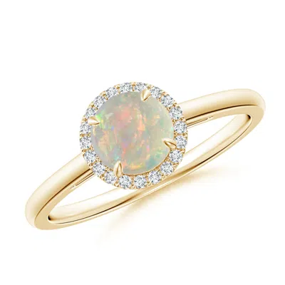 ANGARA ROUND OPAL CATHEDRAL RING WITH DIAMOND HALO