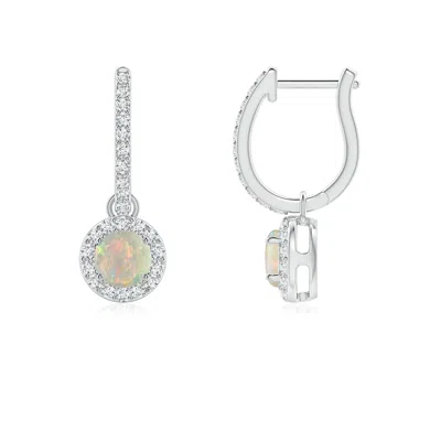 ANGARA ROUND OPAL DANGLE EARRINGS WITH DIAMOND HALO
