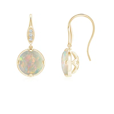 ANGARA ROUND OPAL FISH HOOK EARRINGS WITH DIAMOND ACCENTS